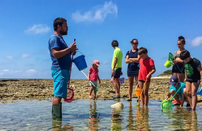 Activité de pêche à pied en famille près d’un camping sur l’île d’Oléron